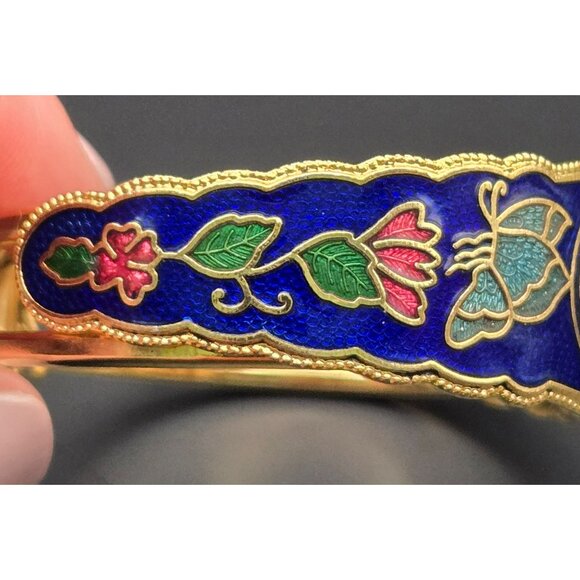 Vintage 1980's Blue Butterfly Cloisonne Goldtone Bracelet - Picture 4 of 9